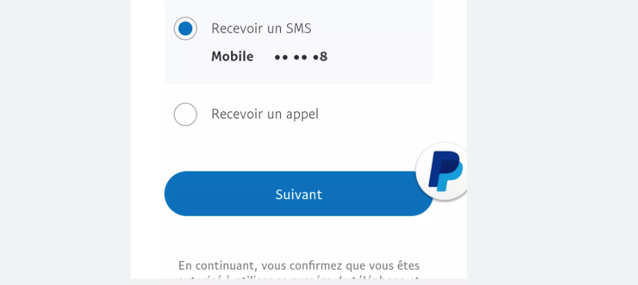 Recevoir un SMS PayPal, Recevoir un appel PayPal